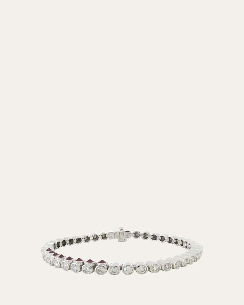Tubbo Sideway 14K White Gold Ruby and Diamond Tennis Bracelet, 6.5"L